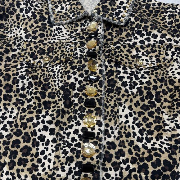 Vtg Laura Ashley Leopard Print Jacket Small Statement Shacket Gems Maximalist - Picture 3 of 8